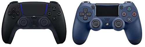 Image of Sony Dualsense Wireless Controller Black & Playstation 4 Dualshock Midnight Blue V2