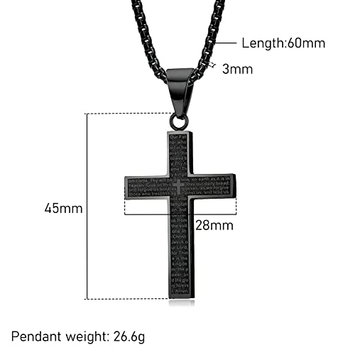 Cross Necklace for Men, Jewelry Stainless Steel, Cross Pendant with 60cm Chain, Color Black Silver Gold, Fadeproof and Sweatproof