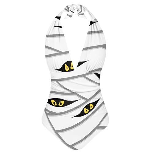 Cumagical Halloween Mummy Print Swimsuit for Women One Piece Beach Wear Swimwear for Women Tummy Control One Piece Bathing Suit