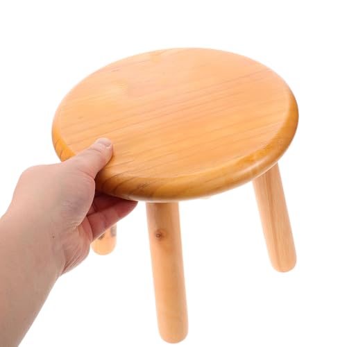 Taburete redondo de madera natural ADOCARN, soporte elevador decorativo de acabado premium 5