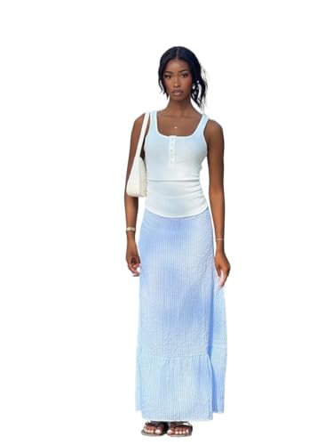 Womens Skirt Casual 2026, Colorblock Striped Long Skirt, Summer