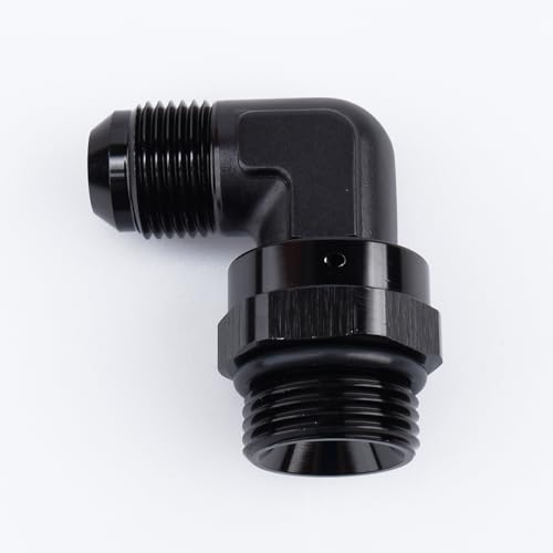 Image of AC PERFORMANCE Black Aluminum 90 Degree -10 AN AN10 Male Flare to -12 AN Male Swivel Fitting Adapter With AN12 O-ring ORB Port