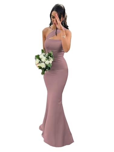 Image of Stretch Spandex Bridesmaid Dresses Long 2026 One Shoulder Formal Gowns Satin Mermaid Prom Wedding Guest DR0194N