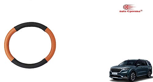 Image of Auto Oprema Car Dual Tone Steering Wheel Cover - Leather, Breathable, Anti Slip (Black-Tan) Customise Fitting for Grand Carnival