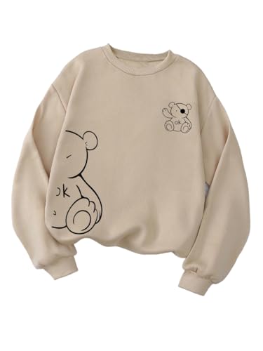 TAGAS Women's Bear Graphic Round Neck Sweatshirt|Trendy Oversized...