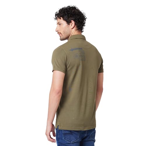 Image of Spykar Men's Slim Fit Ribbed Collar Half Sleeve Solid Casual T-Shirt