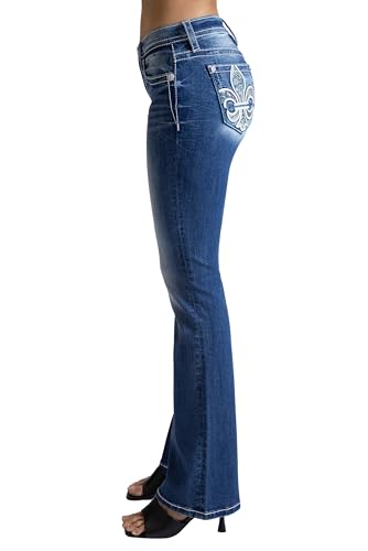 Miss Me Women's Paisley Print Fleur De Lis Mid-Rise Bootcut Jeans3