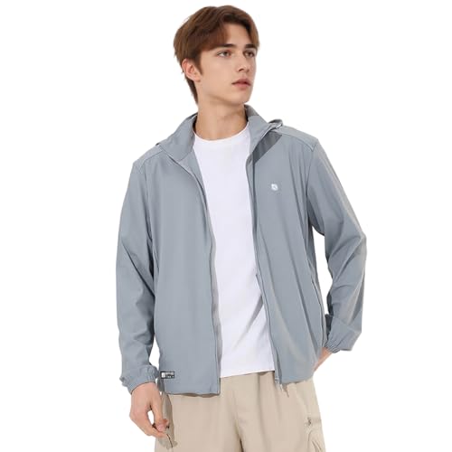 Image of Venzina UPF 150+ Sunscreen Jacket for Men, UV Sun Protection Jacket with Cool Feel Quick Dry Fabric, Sun Hoodie with Removable Hat & Zip Pocket for Driving, Camping, Riding