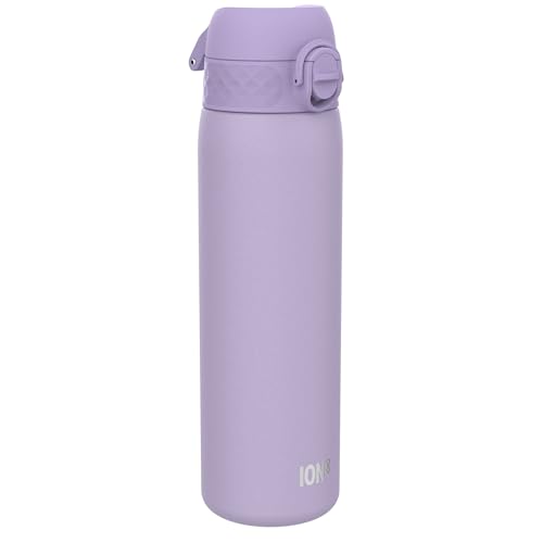 ION8 Vacuum Insulated Steel Water Bottle, 500 ml/18 oz, Leak Proof, Easy to Open,Secure Lock, Dishwasher Safe, Fits Cup Holders, Carry Handle, Scratch Resistant, Durable Stainless Steel, Light Purple