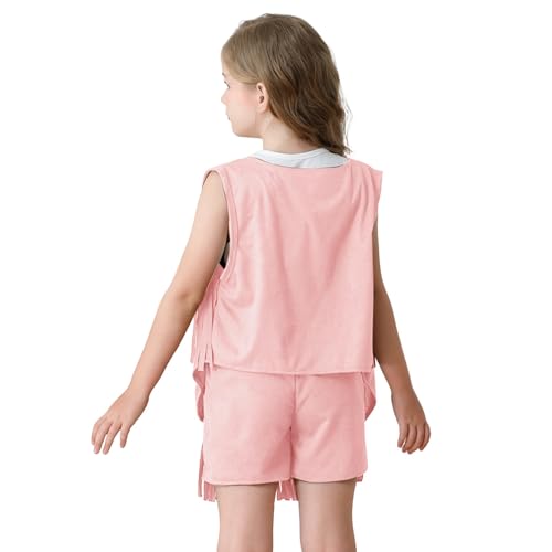 Girls Sleeveless Tassel Cardigan Tops V Neck Faux Suede Western Cowboy's Waistcoat 5 to 14 Years Jacket Tank Top2