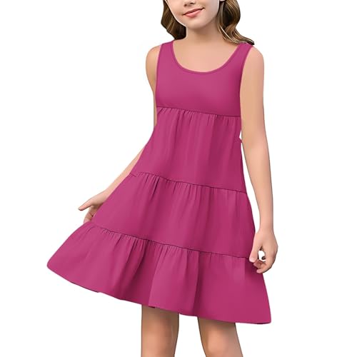 Girls 2025 Sundresses Summer Flowy Sleeveless Casual Crewneck Boho Dresses Beach Vacation Clothes Size 4-14 Years3
