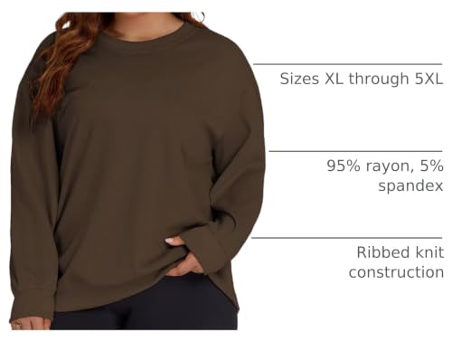 Image of ROSRISS Womens-Plus-Size-Sweatshirts Oversized Long Sleeve Shirts Trendy Crew Neck Pullover Sweaters Casual Tops XL-5XL
