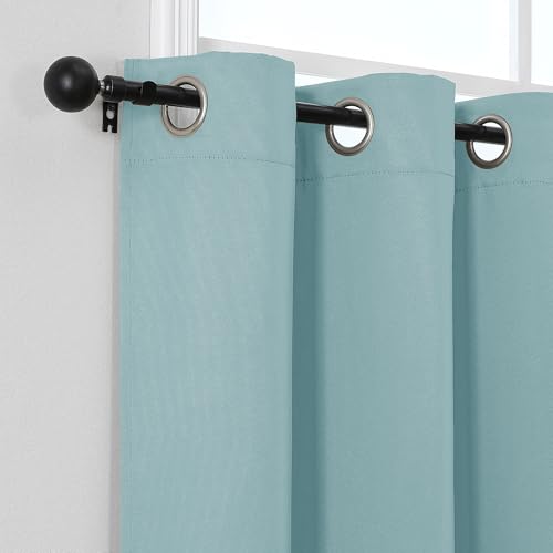 Image of Simplebrand Aqua Window Valance for Kitchen 14 Inches Long 2 Panels Set, Room Darkening Valance Curtains for Living Room, Grommet Short Privacy Kitchen Curtains for Bedroom Kids Room, 40Wx14L