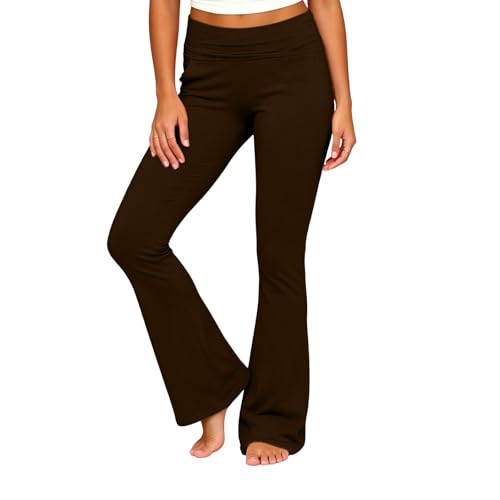 Foldover Flare Leggings - with Pocket Stretchy Soft Yoga Workout Lounge