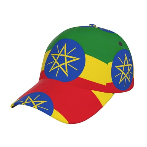 SDEGTHO Drapeau de l'Ethiopie Casquette de Baseball Courbée Mode Imprimée, Casquette de Sport Réglable pour Toutes Les Saisons, Unisexe pour Voyage & Randonnée Noir