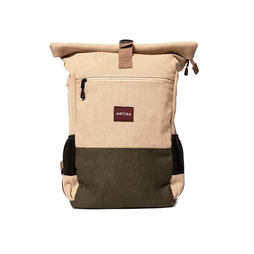 Image of Artisa Canvas Roll top Backpack with 15.6 inch Laptop Compartment, Anti Theft Pocket and Expandable Size
