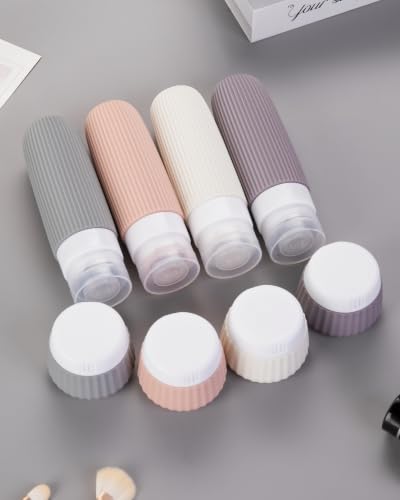 Image of Mrsdry Travel Bottles for Toiletries 8 Pack, Tsa Approved Travel Size Toiletries 3 oz, Travel Containers for Toiletries, with Clear Bag, Leak Proof Silicone Squeezable Travel Essentials Creams Jars