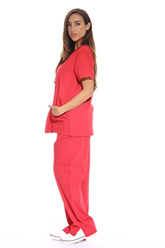 Image of Just Love Women's Medical Scrubs Set, 6-Pocket V-Neck Top & Cargo Pants, Cotton Blend Nursing Uniform