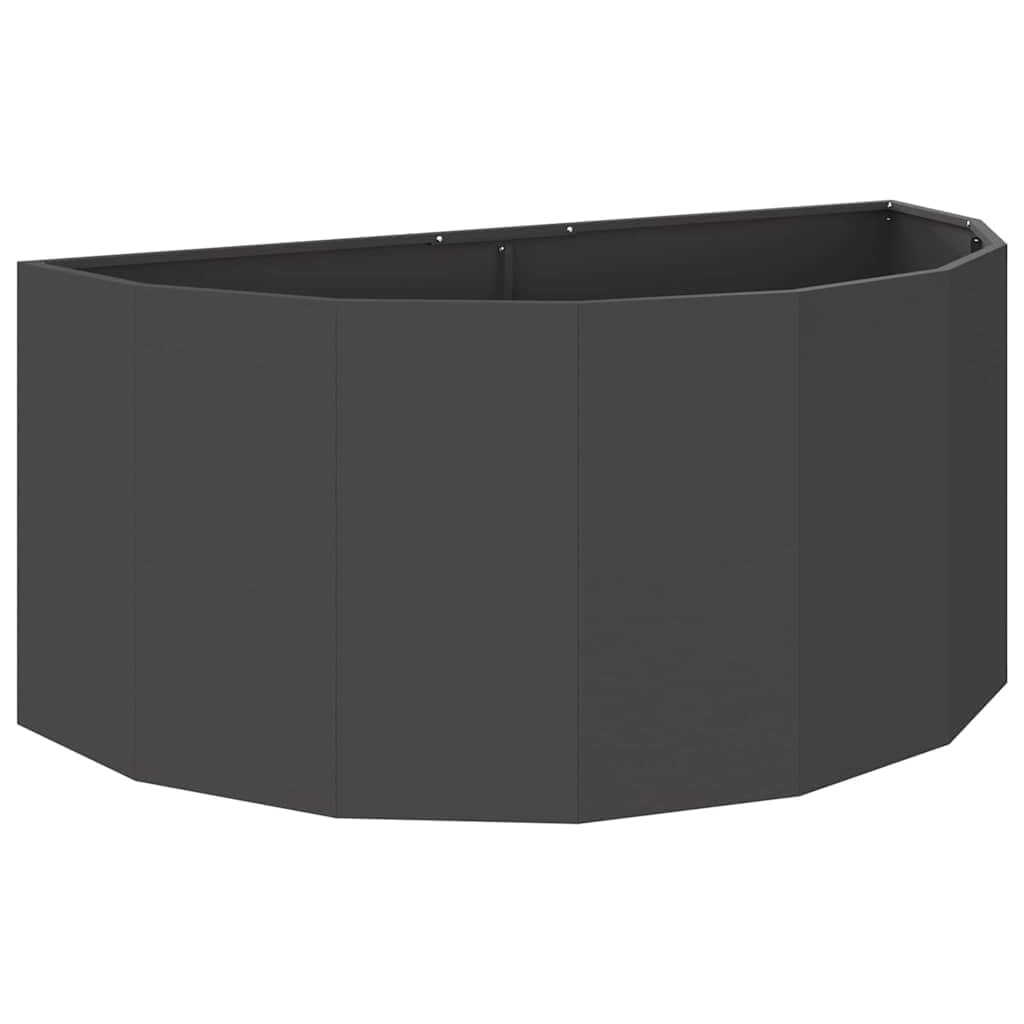 Moderner Halbrunder Pflanzkübel aus Stahl, 120 x 60 x 50 cm, schwarz für Garten und Terrasse