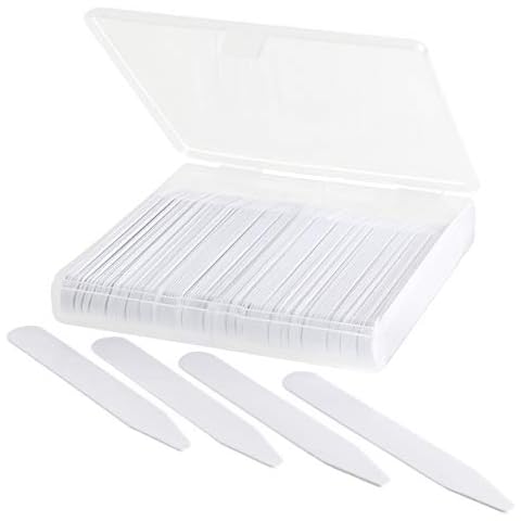 100 Plastic Collar Stays for Men Dress Shirt in 4 Various Sizes in Clear Plastic Divided Box Cover