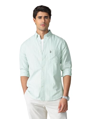 Image of U.S. Polo ASSN. Striped Regular Fit Shirt for Men - 100% Cotton, Breathable & Comfortable, Full Sleeves Casual Shirt for Men