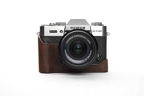 Zakao - Funda para cámara Fuji X-T30, hecha a mano, de piel auténtica auténtica para Fujifilm Fuji X-T30 XT30 X-T20 XT20 X-T10 XT10 versión de apertura inferior con correa de mano (café)