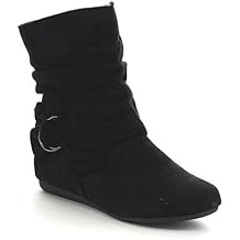 Beston Forever Selena-58 Womens Fashion Mid Calf Flat Heel Side Zipper Slouch Boots Black 5.5
