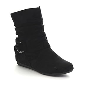 BESTON Forever Selena-58 Women’s Fashion Mid Calf Flat Heel Side Zipper Slouch Boots Black 5.5