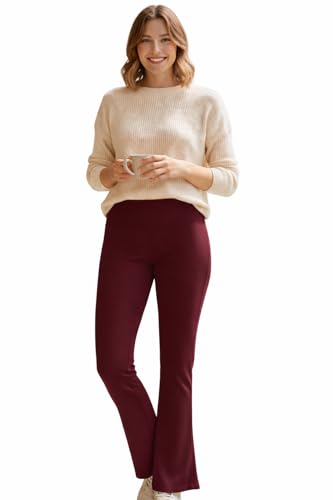 Image of INSAFIANS Ladies Jersey Stretchy Trousers Comfortable Pull On Casual Work Wear Flared Pants (Wine 18 Long)