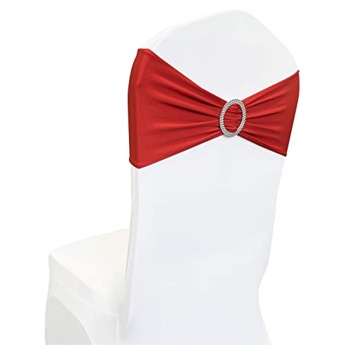 Image of Spandex Chair Sashes Bands, Red, 30PCS | Stretch Chair Ties Bows, With Buckle Slider, For Wedding Party Banquet Decoration