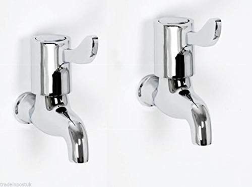 Modern Lever Action BIB Taps Bathroom Sink Hot & Cold Water Taps Quarter Turn Deck Mounted Washbasin Taps Water Saving Single Lever Taps Polished Chrome Tap Pair for Bathroom & Kitchen - Metal