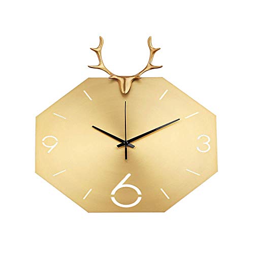 PLEASUR Cobre Puro Reloj de Vida Ciervo Creativo Reloj Puro Personalidad Hogar Cobre Gráficos Cabeza Pared Simple Sala de Moda Ambiente nórdico Reloj de Pared de Pared