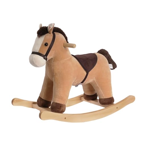 Rock My Baby Rocking Horse Rocking Animal with Realistic Sound Stuffed Rocker for Toddlers 18M+ Soft Filling Ride on Pony Light Brown Horse CPC Certified