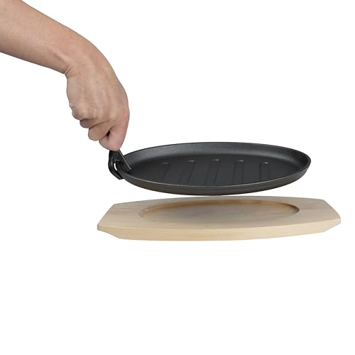 Lot45 807856 Cast Iron Fajita Sizzling Pan- 10In Hot Dish Sizzling Plate Serving Platter thumb #4