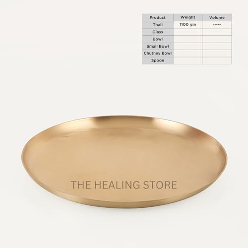 Image of THE HEALING STORE Pure Traditional Ayurvedic Bronze Plate 10 inch| Kansa Handmade Thali Bronze Plate for Serving Ware and dishware thali