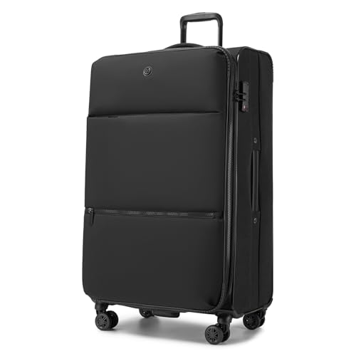 Miss Lulu Valise Grande Taille 30 Pouces 85 cm 112 L, Valise Souple Extensible 5 cm, Valise Soute Résistante avec Cadenas TSA et Roues 360° Silencieuses, Noir