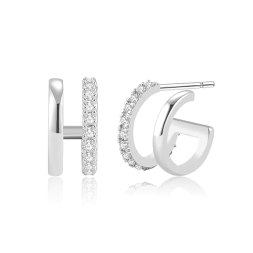 Image of Obidos 14K Gold Plated Illusion Stud Earrings for Women | Triple Huggie Hoop Earrings for One Hole| Trendy Simple Hypoallergenic Fashion Accessories Gold Jewelry Gifts for Womens
