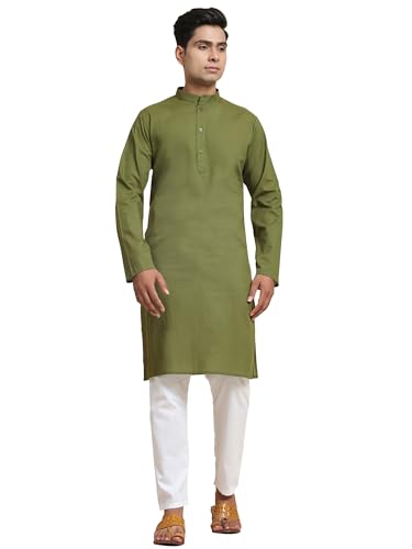 Image of Men's Pure Cotton Solid Kurta Pajama Set Mandarin Collar Casual Yoga Dress
