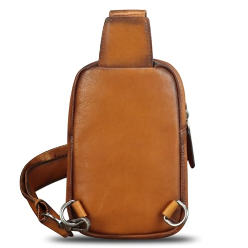 Image of Genuine Leather Sling Bag for Women Small Crossbody Purse Handmade Daypack Retro Shoulder Backpack Vintage Chest Pack (Brown)