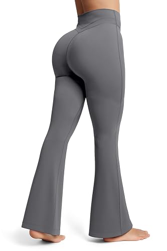 Olmlmt Flare Leggings for Women Butt Lifting - Crossover High Waisted Buttery Soft Gym Workout Yoga Pants