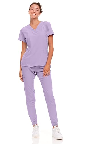 Natural Uniforms Womens Cool Stretch Jogger Scrub Set with Regular and Petite Sizes (Lavender, Medium)