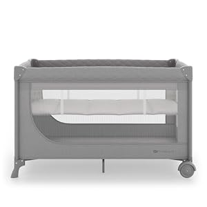 Kinderkraft LEODY UP, 2-in-1 Kinder- und Reisebett, Laufstall, klappbar, mit 2 Bodenhöhen, Rollen mit Arretierung, Seiteneinstieg mit Reißverschluss, Mesh-Seiten, Grau