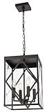 Wanluce 15.7'' Outdoor Pendant Light for Porch 4-Light Outdoor Chandelier Oil Rubbed Bronze Exterior Hanging Porch Light Fixtures with Clear Glass Outside Pendant Lantern for Front Door Entryway Foyer