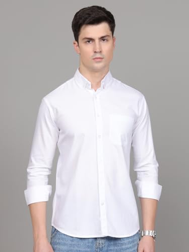 Image of Majestic Man Classic Slim Fit Solid Cotton Casual Shirt with Button-Down Collar