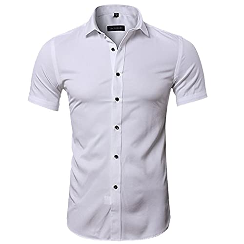Chemise d'été en bambou pour homme blanc XXL à manches courtes pour un confort quotidien