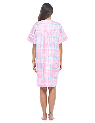Image of Casual Nights Women's Snap - Front House Dress Short Sleeve Woven Housecoat Duster Lounger Robe with Pockets