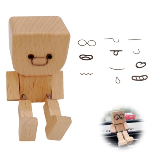 YAZWUR Figurine en Bois Artisanale, Petit Bonhomme en Bois avec 12 Expressions DIY, Accessoire de...