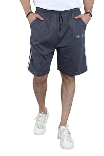Image of Particle Men's Plus Size & Big Size Cotton Bermuda Shorts | 230 GSM Ribbed Fabric | Half Pants with Double Side Stripes (Waist 36-52 Inch) | Round Pocket
