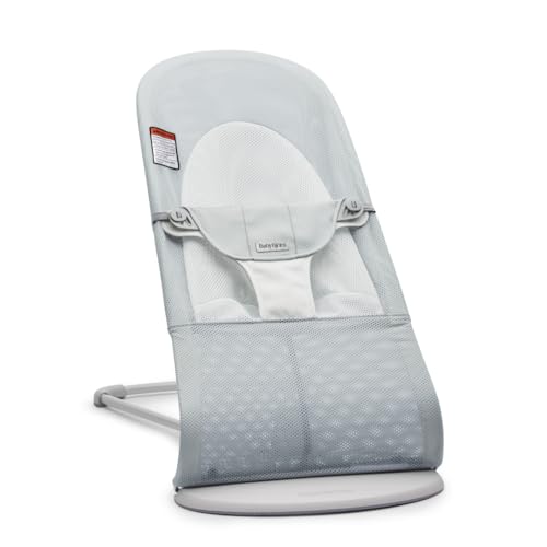 BabyBjörn Bouncer Balance Soft, Mesh, Silver/White 2-in-1 Adjusta...