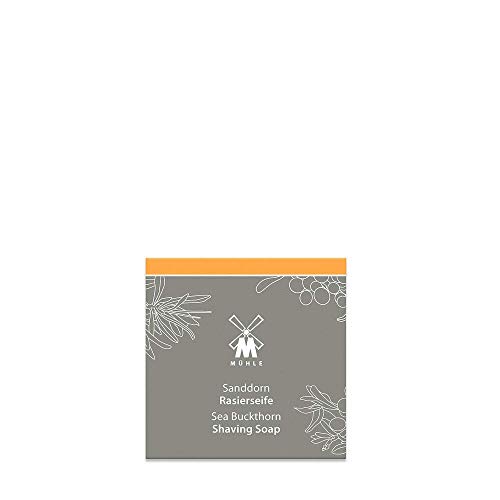 Image of MUHLE Sea Buckthorn Shaving Soap for Men, Classic Lather, Fresh Scent, 65 g | Sea Buckthorn with lime and orange notes; dense creamy foam prepares beard hair for wet shaving, created for every skin type.